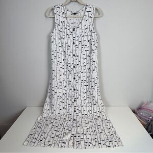 Cynthia Max Leaf Print Linen Button Up Maxi Dress M
